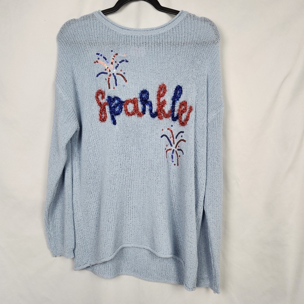 Marley Lilly Women's Light Blue "Sparkle" Open Knit Sweater Size S/M‎